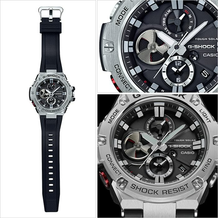 カシオ 腕時計 CASIO 時計 ジーショック ジースチール G-SHOCK G-STEEL メンズ ブラック GST-B100-1AJF 正規品 耐久 Gショック Gスチール ラバー アウトドア カレンダー ソーラー スマホ 連動 コネクトウォッチ 送料無料