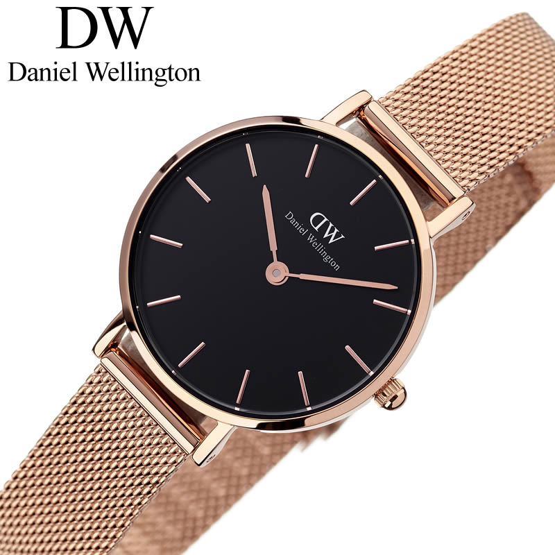 ダニエルウェリントン 腕時計 DanielWellington 時計 ダニエル ウェリントン プチ ペティート メルローズ ローズ ゴールド 28mm Petite Melrose Rose レディース ブラック DW00100217 [ DW シンプル ブランド 小さい 華奢 小さめ かわいい メッシュ 金属 ベルト 薄型 人気 ]