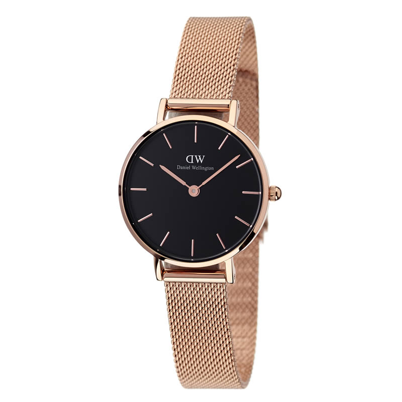 ダニエルウェリントン 腕時計 DanielWellington 時計 ダニエル ウェリントン プチ ペティート メルローズ ローズ ゴールド 28mm Petite Melrose Rose レディース ブラック DW00100217 [ DW シンプル ブランド 小さい 華奢 小さめ かわいい メッシュ 金属 ベルト 薄型 人気 ]