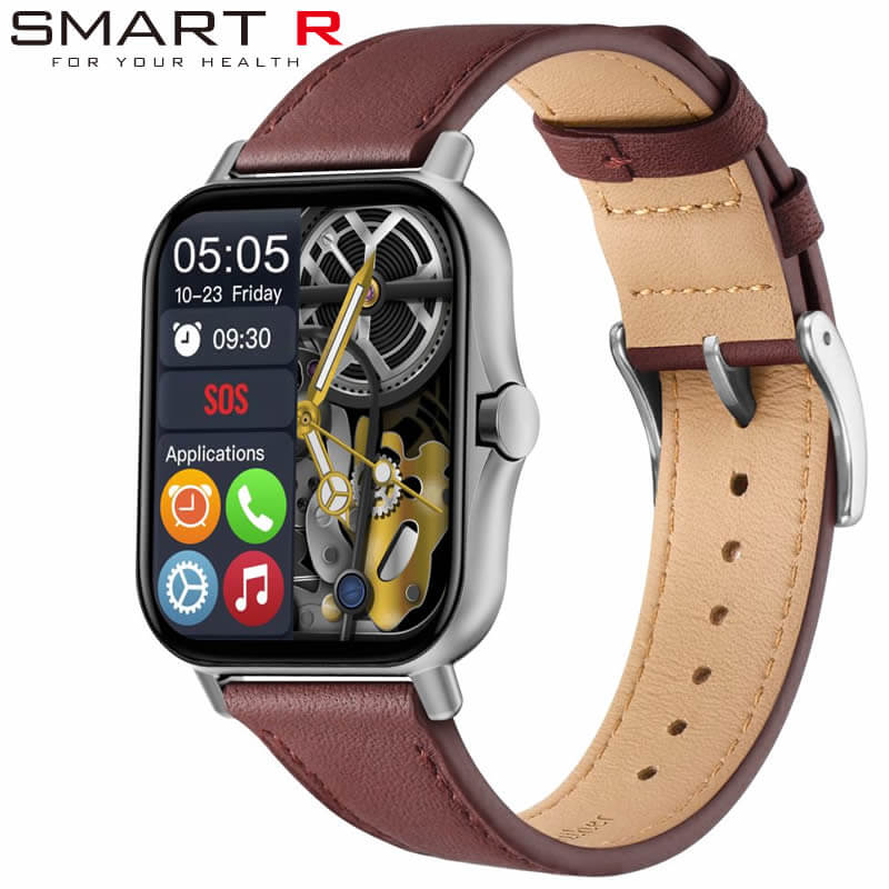 スマートR 腕時計 SMART R 時計 スクエア デザイン iphone対応 Android対応 血中酸素測定機能 通知機能 心拍数計測 カロリー計算 B03 ブラウンレザー 充電式デジタル スマートウォッチ SR-5010…