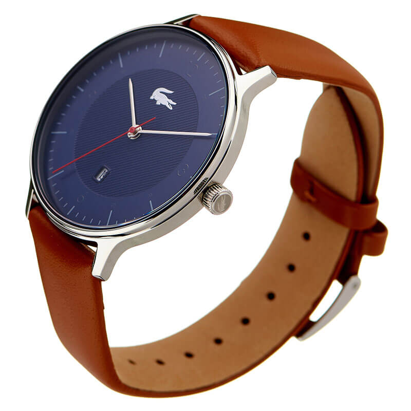 ラコステ 腕時計 LACOSTE 時計 ラコステ腕時計 ラコステ時計 男性 向け メンズ LC2011137 かっこいい 見やすい シンプル 茶 ブラウン レザー 革 ベルト ビジネス スーツ カジュアル アナログ 人気 おすすめ おしゃれ ブランド プレゼント ギフト ネイビー 紺 シルバー