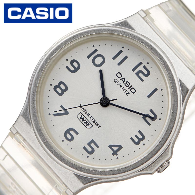 カシオ[CASIO]1974年、機械式からクオーツ式へと切り替わる技術変革期に時計事業へ進出。1983年、カシオ計算機より「壊れない腕時計」としてG-SHOCK誕生。外殻から独立した内部機構とポリウレタン製の衝撃吸収材等によりアイスホッケーのパック代わりにしても壊れないほどの頑丈さを誇る。1984年 データバンクを発売多機能、高気圧防水、他に気圧計や水深測定器、電波時計、太陽電池等様々な先端技術を盛り込んだ製品が多数発表。腕時計の更なる可能性を追求し続け世界中で愛されるトップメーカーである。型番CASIOW-MQ-24S-7Bケース材質：樹脂サイズ約：縦38.8×横34.9mm×厚7.8mm重さ：約20gベルト材質：樹脂カラー：クリアベルト腕周り最少：14.5cmベルト腕周り最大：20.5cmムーブメントクォーツ (電池式)機能風防:樹脂ガラス平均月差：±20秒電池寿命：約3年防水機能防水性：日常生活防水付属品時計BOX保証書取扱説明書※SDGs(環境問題)への取り組みの一環として、紙の説明書が付属しないブランドがございます。予めご了承くださいませ。この商品のお問い合わせ番号PPR-item-72886選ばれているキーワードレディス 女性 女性用 女子 女子用 女性腕時計 レディース腕時計 レディースウォッチ 仕事 仕事用 ビジネス ビジネス用 社会人 新社会人 誕生日 誕生日プレゼント 記念日 結婚記念日 お祝い 贈り物 プレゼント ギフト 入学祝 入学祝い 卒業祝 卒業祝い 就職祝 就職祝い 成人 成人式 成人祝い 母の日 母の日プレゼント 母の日ギフト クリスマス クリスマスプレゼント クリスマスギフト 恋人 ホワイトデー 彼女 妻 嫁 さん 奥さん ママ 母 お母さん 母さん 母親 娘 孫 姪 姪っ子 おばあちゃん 義母 義母さん お義母さん 友達 ファッション レディースファッション レディスファッション 学生 学生用 学校 学校用 遠足 旅行 修学旅行 可愛い かわいい カワイイ 大人 大人可愛い 大人かわいい 大人カワイイ お洒落 おしゃれ オシャレ お出かけ おでかけ デート 10代 20代 30代 40代 50代 60代 70代 80代 メーカー希望小売価格はメーカーサイトに基づいて掲載していますカシオ[CASIO]1974年、機械式からクオーツ式へと切り替わる技術変革期に時計事業へ進出。1983年、カシオ計算機より「壊れない腕時計」としてG-SHOCK誕生。外殻から独立した内部機構とポリウレタン製の衝撃吸収材等によりアイスホッケーのパック代わりにしても壊れないほどの頑丈さを誇る。1984年 データバンクを発売多機能、高気圧防水、他に気圧計や水深測定器、電波時計、太陽電池等様々な先端技術を盛り込んだ製品が多数発表。腕時計の更なる可能性を追求し続け世界中で愛されるトップメーカーである。型番CASIOW-MQ-24S-7Bケース材質：樹脂サイズ約：縦38.8×横34.9mm×厚7.8mm重さ：約20gベルト材質：樹脂カラー：クリアベルト腕周り最少：14.5cmベルト腕周り最大：20.5cmムーブメントクォーツ (電池式)機能風防:樹脂ガラス平均月差：±20秒電池寿命：約3年防水機能防水性：日常生活防水付属品時計BOX保証書取扱説明書※SDGs(環境問題)への取り組みの一環として、紙の説明書が付属しないブランドがございます。予めご了承くださいませ。