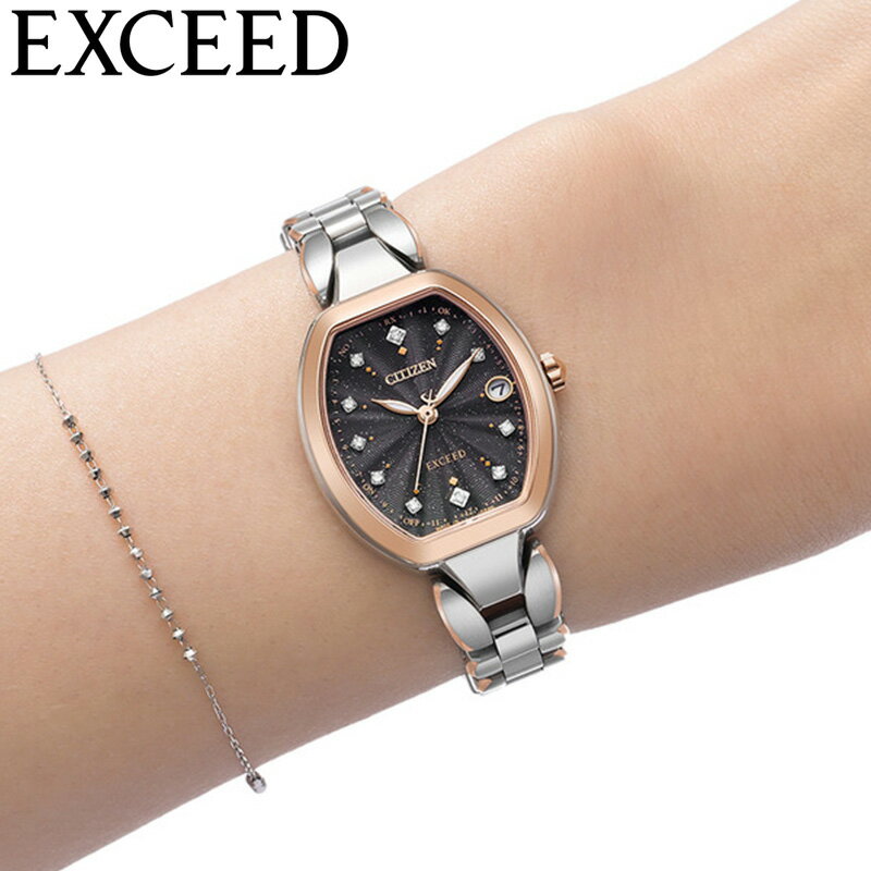シチズン 腕時計 CITIZEN 時計 エクシード EXCEED レディース 腕時計 ブラック 電波ソーラー クォーツ（電池式）シルバー チタン ベルト ES9485-52E シンプル カジュアル 高級感 かわいい ビジネス スーツスタイル ファッション 人気 おすすめ おしゃれ ブランド プレゼント