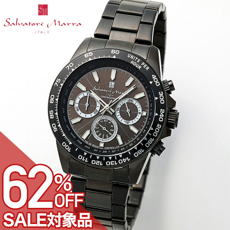 Rakuten - 【最大62%OFF 半額 \33,000-円引】サルバトーレマーラ 腕時計 SalvatoreMarra 時計 サルバトーレマーラ SalvatoreMarra 電波ソーラー クロノグラフ ブラック 男性 向け メンズ 電波 ソーラー SM24108-BKBK 人気 おすすめ おしゃれ ブランド プレゼント ギフト