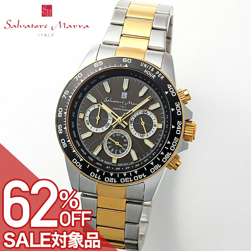 乐天商城 - 【最大62%OFF 半額 \33,000-円引】サルバトーレマーラ 腕時計 SalvatoreMarra 時計 サルバトーレマーラ SalvatoreMarra 電波ソーラー クロノグラフ ブラック 男性 向け メンズ 電波 ソーラー SM24108-SSBKGD 人気 おすすめ おしゃれ ブランド プレゼント ギフト