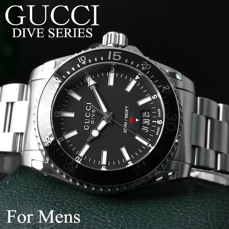 グッチ 腕時計 GUCCI 時計 ダイヴ DIVE メンズ YA136301A 男性 ブラック ダイバーズウォッチ シルバー イタリア ブランド 高級 人気 ファッション 仕事 大人 おすすめ おしゃれ かっこいい ビッグフェイス 彼氏 夫 旦那 父 父親 プレゼント ギフト 誕生日 結婚 記念日