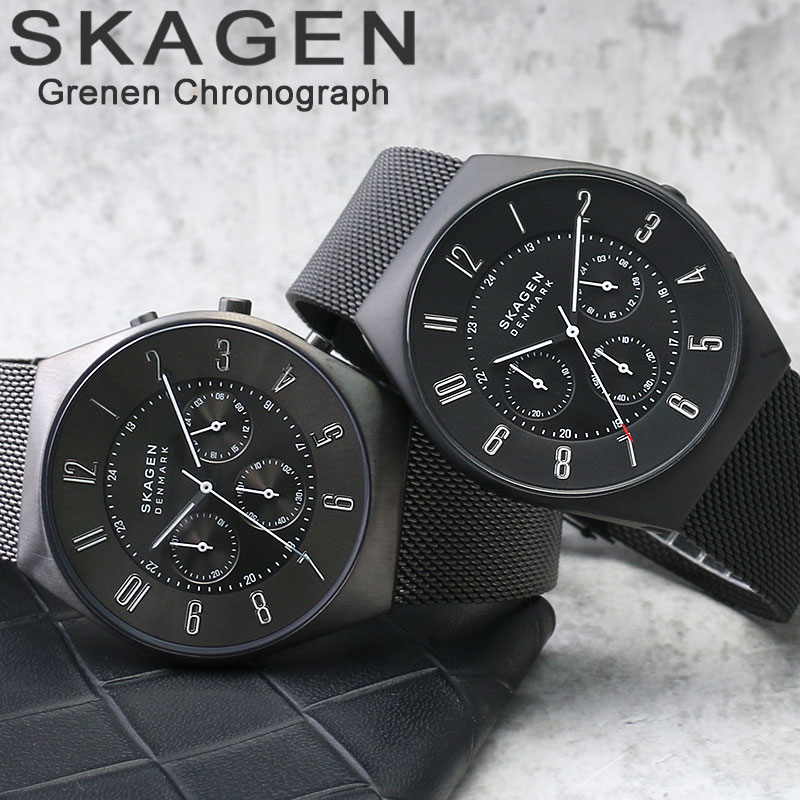 スカーゲン 腕時計（メンズ） 【ビジネス時計に】スカーゲン 時計 SKAGEN 腕時計 GRENEN メンズ 男性 プレゼント ギフト 人気 ブランド おすすめ 定番 シンプル 見やすい メッシュベルト クロノグラフ 黒 ブラック グレー ビジネス スーツ 仕事 オフィス 彼氏 夫 息子 誕生日 記念日 入学 就職 祝い 北欧