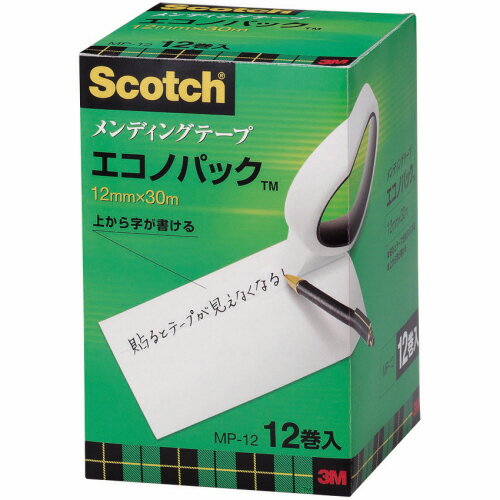 3M　スコッチ　メンディングテープ　エコノパック　大巻　12mm×30m　紙箱入　業務用パック　MP−12　1パック（12巻） 【送料無料】