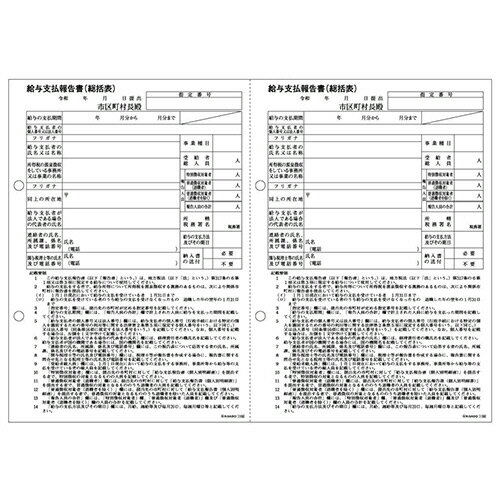 【お取寄せ品】 ヒサゴ　給与支払報告書（総括表）　A4ヨコ　2面　GB1155　1箱（500枚） 【送料無料】