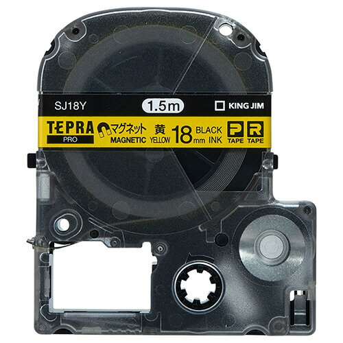 キングジム　テプラ　PRO　テープカートリッジ　マグネットテープ　18mm　黄／黒文字　SJ18Y　1個
