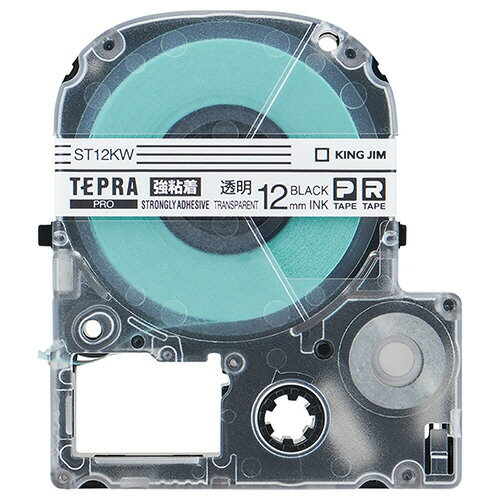 キングジム　テプラ　PRO　テープカートリッジ　強粘着　12mm　透明／黒文字　ST12KW　1個