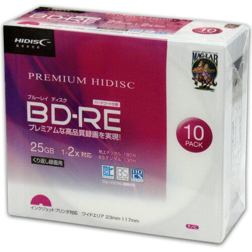ハイディスク　録画用BD－RE　130分　1－2倍速　ホワイトワイドプリンタブル　5mmスリムケース　HDVBE25NP10SC　1パック（10枚）