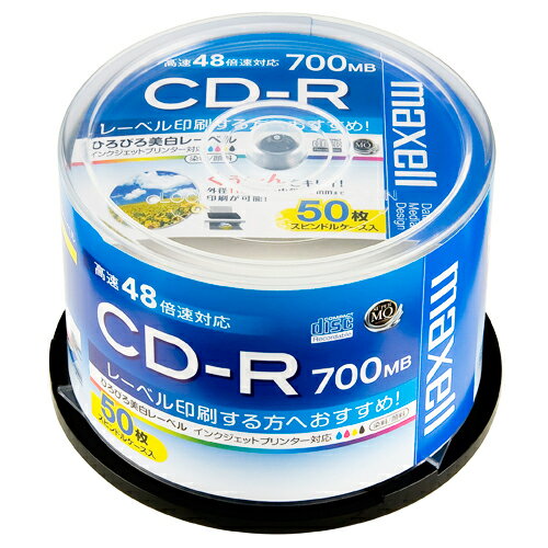 マクセル データ用CD−R 700MB 2−48倍速 ホワイトワイドプリンタブル スピンドルケース CDR700S．WP．50SP 1パック 50枚 