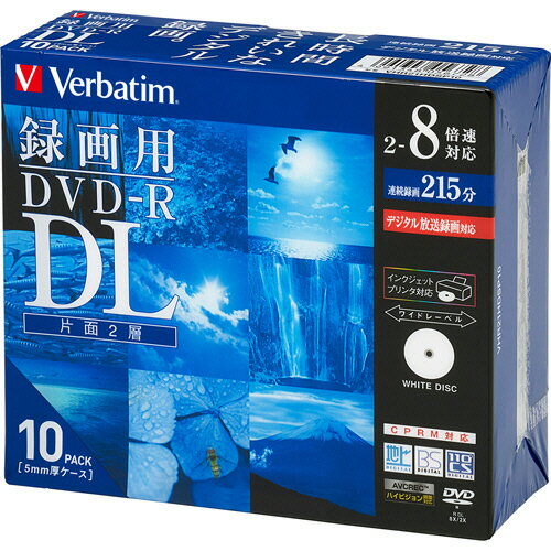 バーベイタム　録画用DVD−R　DL　215分　2−8倍速　ホワイトワイドプリンタブル　5mmスリムケース　VHR21HDSP10　1パック（10枚）