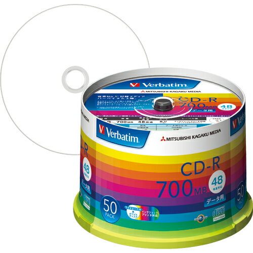 バーベイタム データ用CD−R 700MB 48倍速 ホワイトワイドプリンタブル スピンドルケース SR80SP50V1 1パック(50枚)