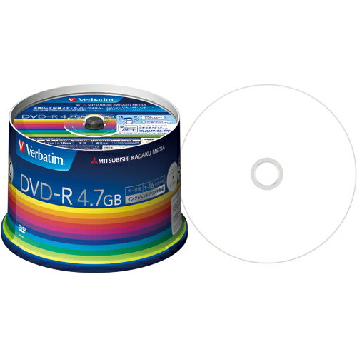 バーベイタム　データ用DVD−R　4．7GB　1−16倍速　ホワイトワイドプリンタブル　スピンドルケース　DHR47JP50V3　1パック（50枚）