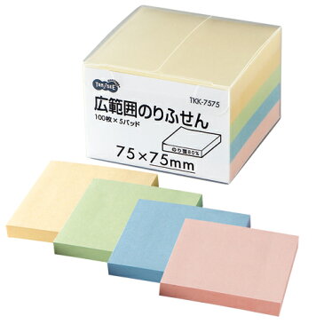 TANOSEE　広範囲のりふせん　75×75mm　4色　1パック（5冊）