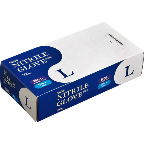 川西工業　ニトリル　使いきり極薄手袋　粉なし　ブルー　L　＃2039　1箱（100枚）のサムネイル