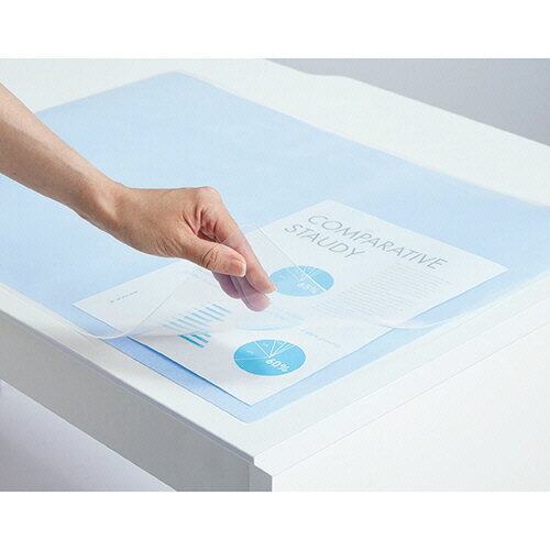 TANOSEE　再生オレフィンデスクマット　ダブル（下敷付）　1190×690mm　ライトブルー　1枚 【送料無料】