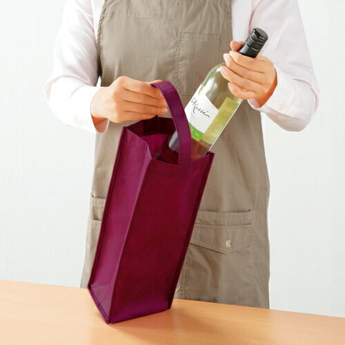 TANOSEE　不織布ワイン袋　ヨコ130×タテ370×マチ幅85mm　ワインレッド　1パック（10枚）