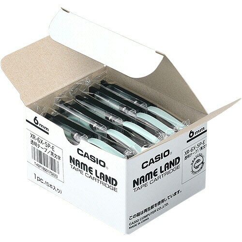カシオ　NAME　LAND　スタンダードテープ　6mm×8m　透明／黒文字　XR−6X−5P−E　1セット（10個：5個×2パ..