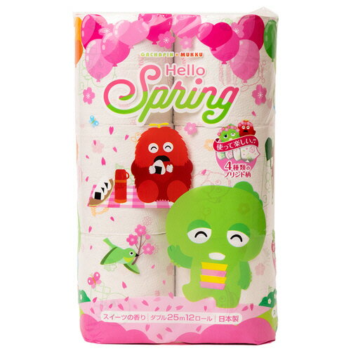 丸富製紙　トイレットペーパー　ガチャピンムック　再生紙　ハロースプリング　ダブル　25m　1セット（..