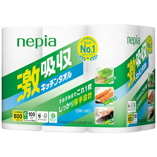 王子ネピア　ネピア　激吸収キッチンタオル　100カット／ロール　1セット（48ロール：6ロール×8パック） 【送料無料】