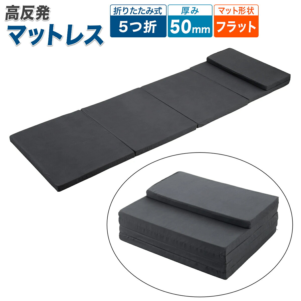 ●腰に優しいマット。 ●高反発なので体をまっすぐな姿勢で支えてくれます。 ●サイズ:巾600×長さ2.300×厚み50mm ●材質：表面/ポリエステル 　　　　中材/高反発ウレタン ●色：黒 ●自重：1.65kg