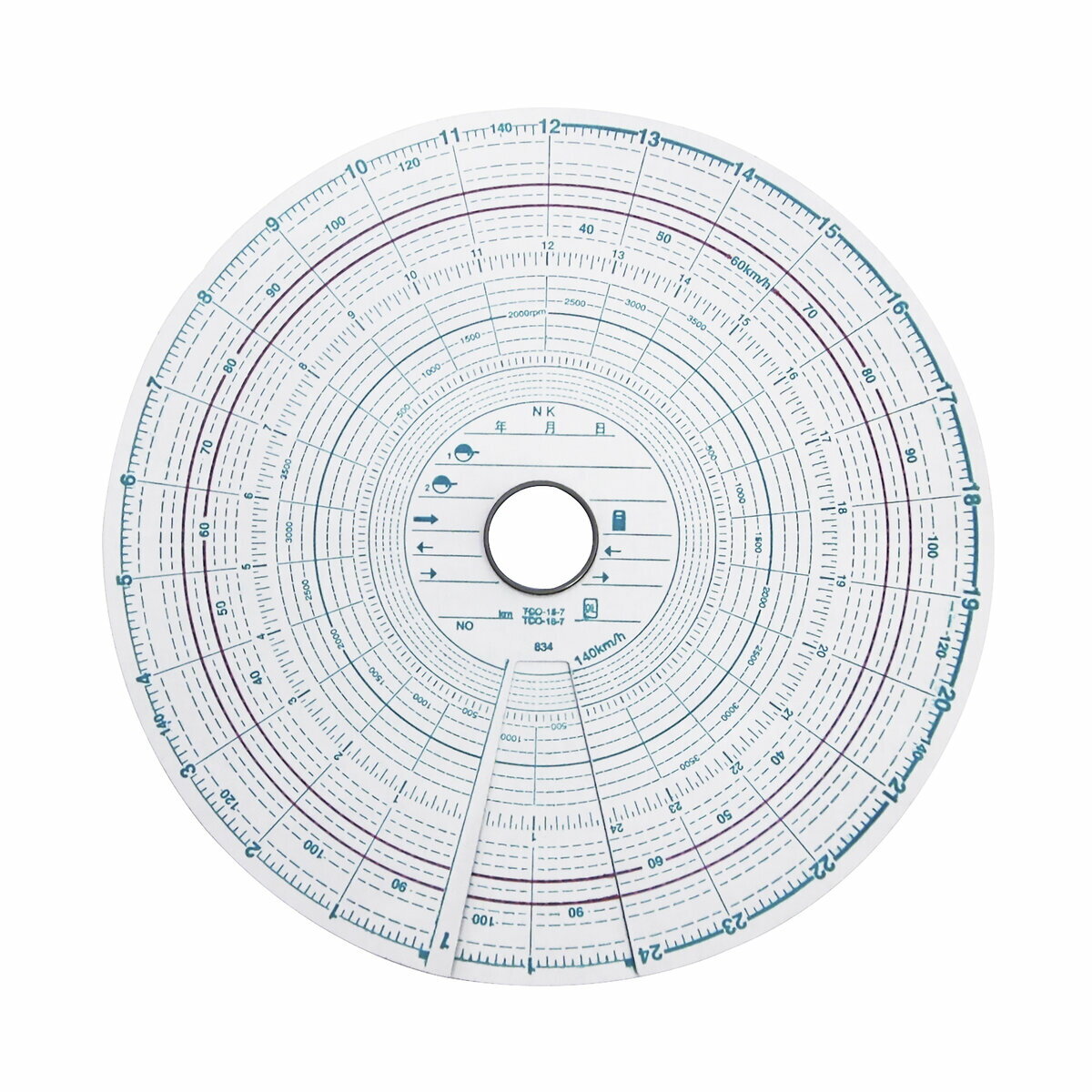 タコグラフチャート紙 回転記録あり 7日間用 140km/h 10組入 再生紙 赤ライン入 緑箱相当品 丸型