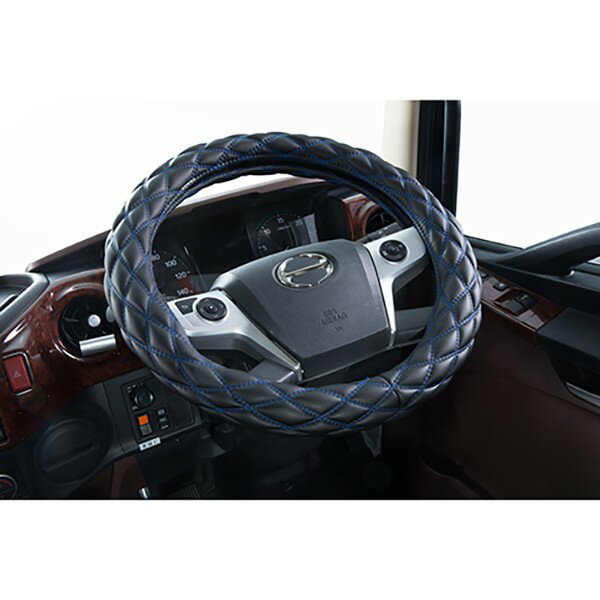 【Pa-manオリジナル】 極太 ハンドルカバー マットブラック/ブルー 2HL(47〜48cm) GHB2HL トラック ステアリング PVCレザー [適用車種 日野 三菱 UD いすゞ]