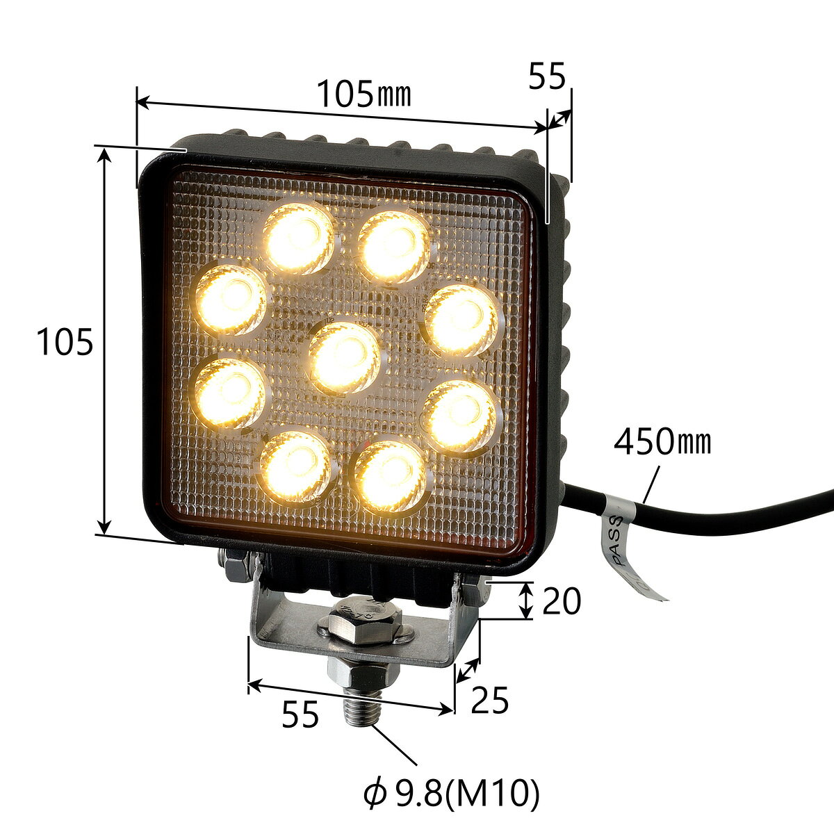 【Pa-manオリジナル】 9LEDワークランプ 電球色 DC9〜80V 防水 角型 IP67 高輝度 ...