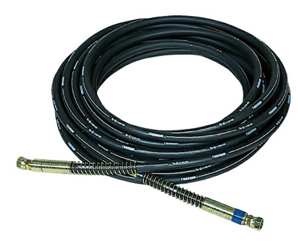 ●洗浄機用ホース3馬力(2.2kW)・5馬力用(3.7kW) ●サイズ：内径φ9mm×外径φ18mm×長さ15m ●耐圧：13.729kPa (140kgf/平方cm) ●金具：3/8管用平行用雌ねじ(内径φ14.95mm) ●自重：6.5kg ※他社製洗浄機には取付けできない場合があります。