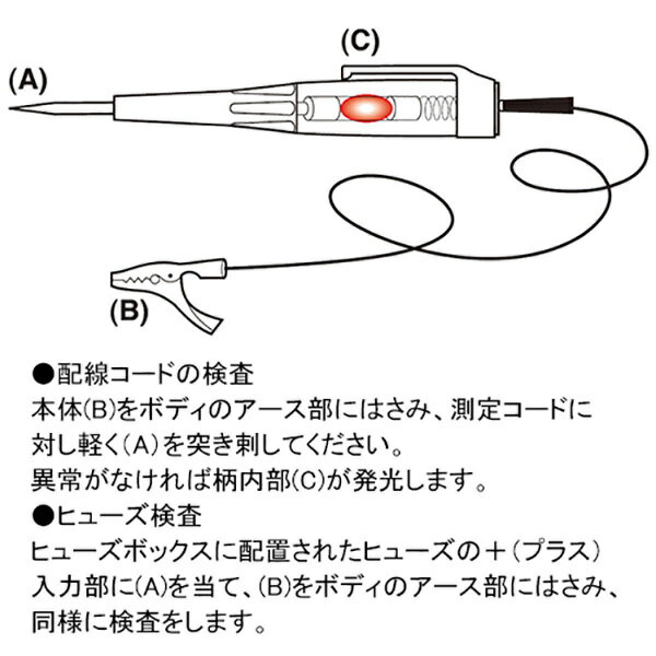 オートテスター DC6〜24V 非防水 車用 日本製 ランプ/ヒューズ/ソケット 検電 回路チェック バイク 軽自動車 トラック