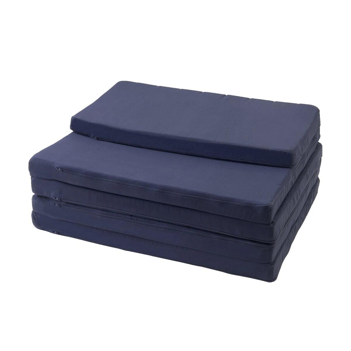 快眠オーキューブマットレス 高反発 折りたたみ式 600×2300mm 厚み40mm ネイビー 枕付き 車中泊 仮眠