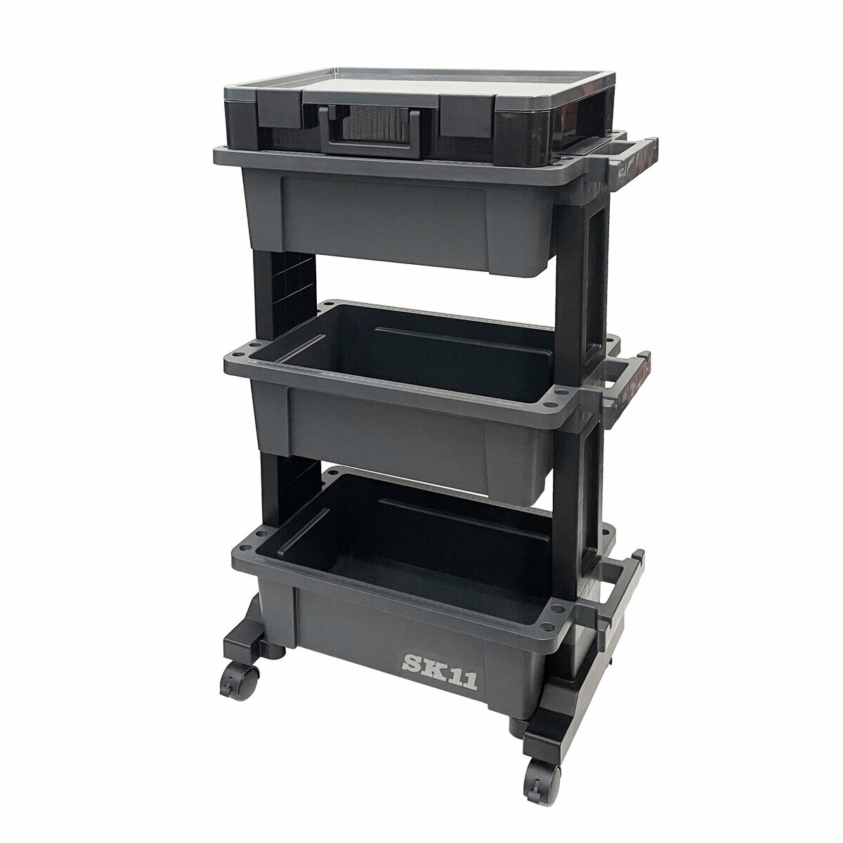 ツールワゴン ボックスタイプ パーツストッカー付 キャスター付3段ワゴン [耐荷重30kg] 工具・部品の整理収納に B490PS