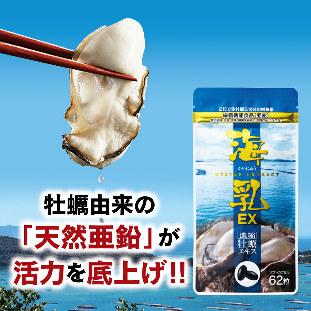【公式】 海乳EX 亜鉛サプリ 牡蠣サプリ 販売実績20年 国産 牡蠣エキス グリコーゲン アルギニン 亜鉛 ビタミン ミネラル アミノ酸 高配合 無添加 31日分 62粒 夏バテ 滋養 妊活 活力