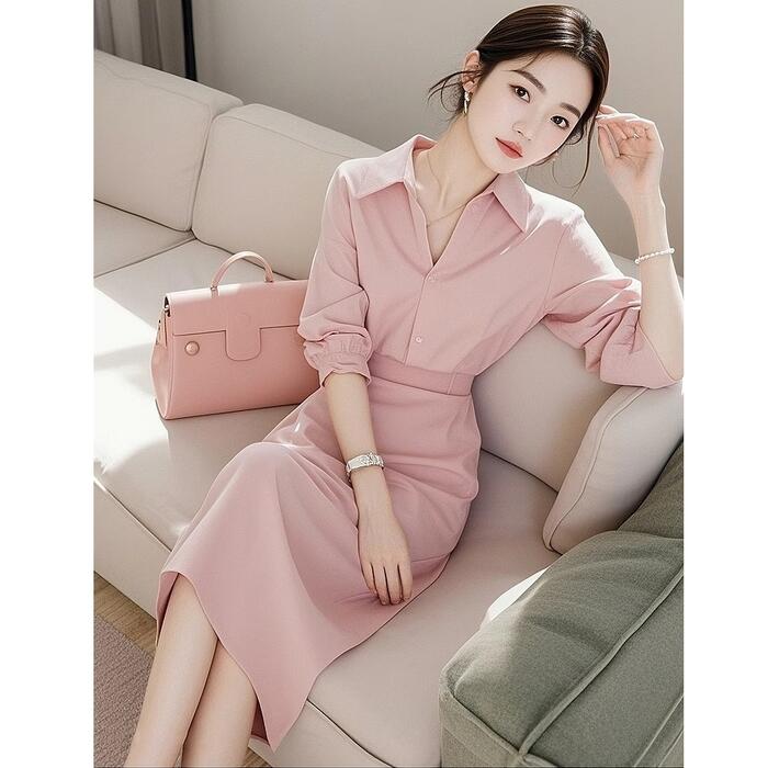 50代 40代 30代 20代 冬 夏 秋 春 ピンク オフィス 通勤 おしゃれ お呼ばれ ペンシルスカート Vネック 可愛い 大人 エレガント