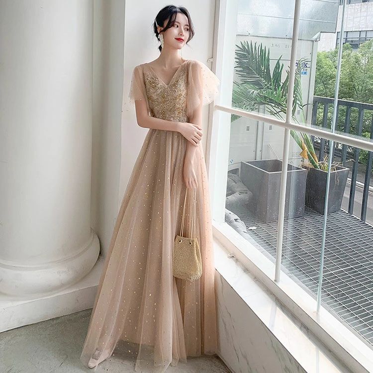 ジュ イブニングドレス 刺? 発表会ドレス Vネック お呼ばれドレス 二次会ドレス ロング Aライン 演奏会ドレス XS S M L XL XXL