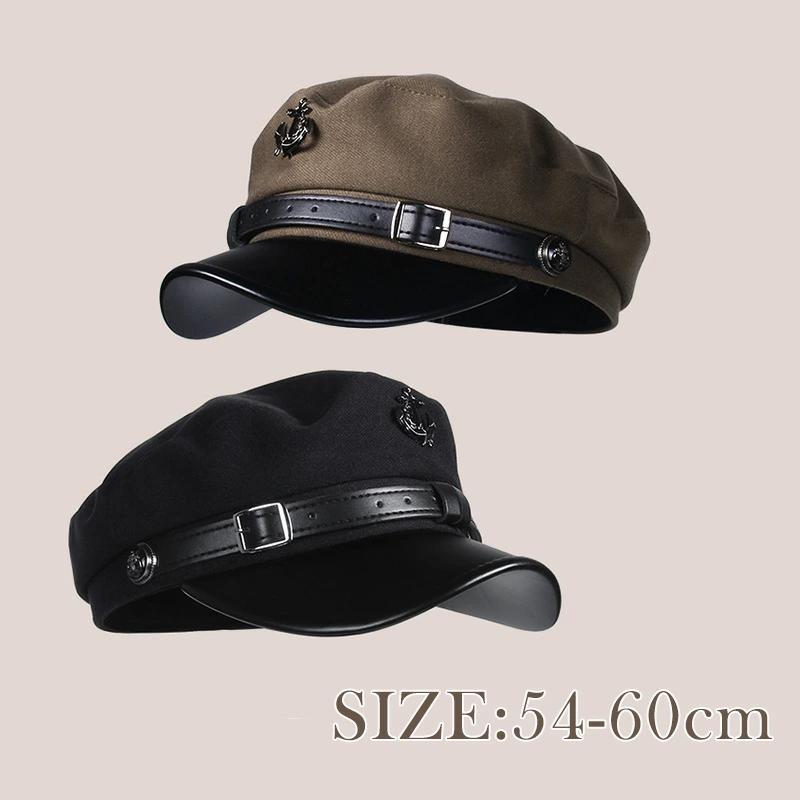 マリンキャップ 春夏秋冬 ベレー帽 PUレザー ロゴ入り フェイク レディース兼用 PU帽子 パンク風 メンズ カジュアルキャスケット