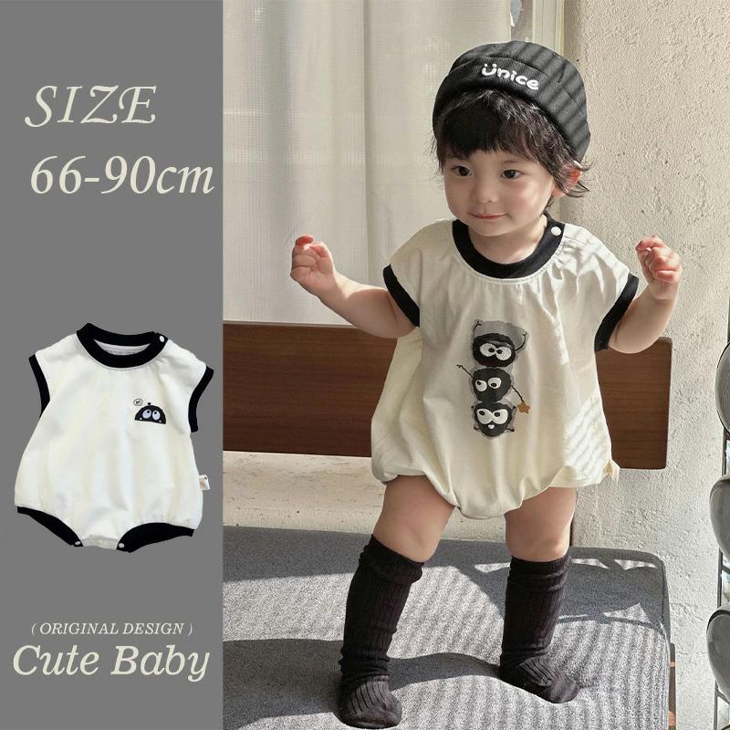 キャラクター ホ 三角ロンパース カバーオール 夏服 コスプレ風 新生児 薄手 ノースリーブ ロンパース クールデザイン 黒色 綿混