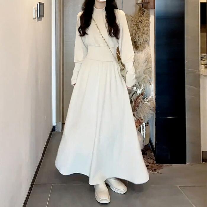 50代 40代 30代 20代 冬 秋 春 グレー 白 ホワイト 可愛い 大人 フレア ロングスカート ロング丈 きれいめ カジュアル レガント