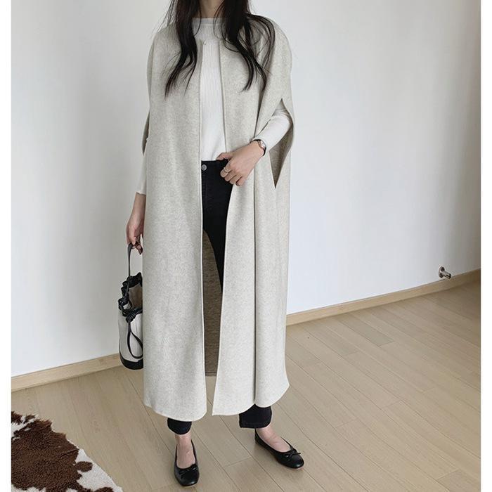 樂天商城 - ディース ロングコート ロングジレ アウター ジレ ベスト きれいめ おしゃれ ノースリーブ ロング丈 ジャケット ノーカラー 羽織