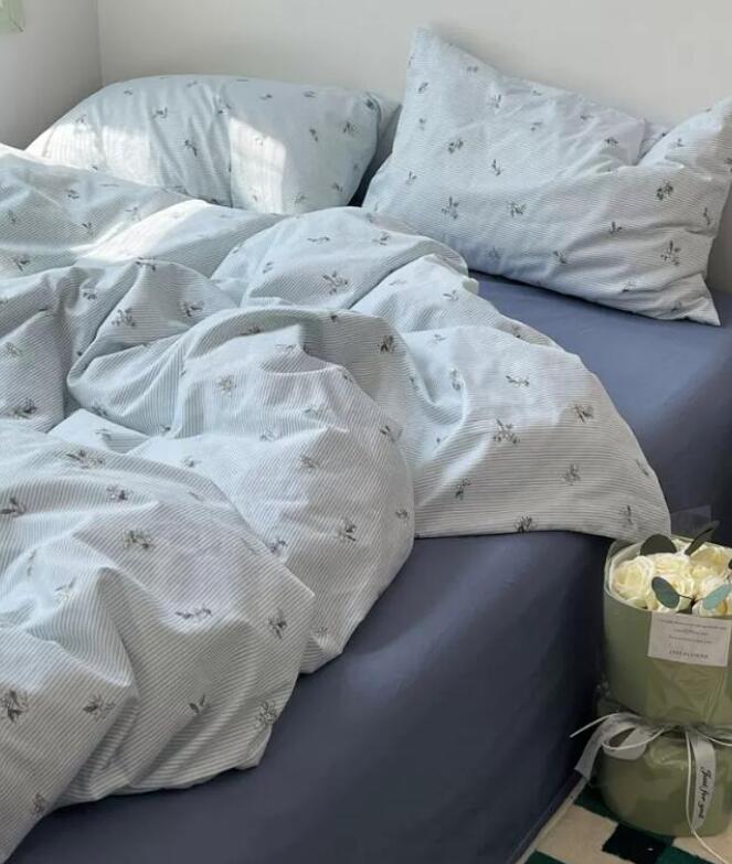 /フラットシーツ 掛ふとんカバー3点セット 4点セット お洒落 通気性 掛け布団カバー 枕カバー 寝具カバーセット ブルー/ピンク