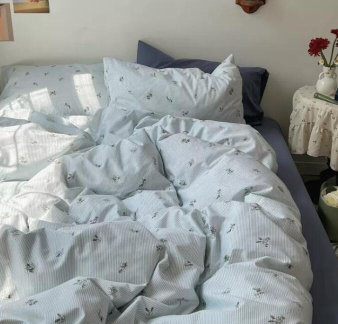 /フラットシーツ 掛ふとんカバー3点セット 4点セット お洒落 通気性 掛け布団カバー 枕カバー 寝具カバーセット ブルー/ピンク [2]