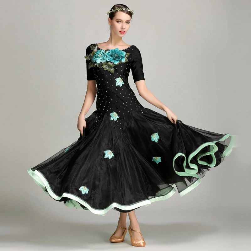 レス ラテンドレス ワンピース 広がる裾 レッスン着 ステージ衣装 ボールルーム衣装 発表会 競技着 練習着 演出用 S M L XL XXL