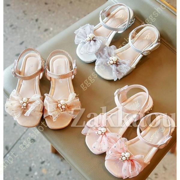 ックテープ ストラップ ビーチサンダル プリンセス 履きやすい 夏 ジュニア ラインストーン パール 蝶..