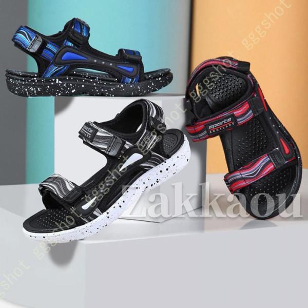 供 ストラップサンダル スポーツサンダル マジックテープ 黒 靴 シューズ スポーツ レジャー アウトドア プール 川 海 運動 公園(4)