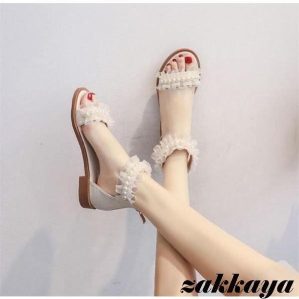 サンダル レディース ローヒール レース サマー ミュール 夏 美脚 シューズ 疲れない カジュアル