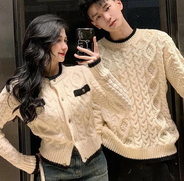 リスマス ニット ゆったり ベージュ 秋冬 カップル 恋人 親友 友達 姉妹 韓国 おしゃれ 可愛い 暖かい ..