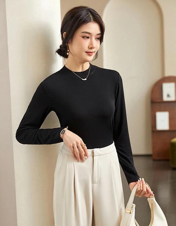 カットソー シルキータッチ シンプル ベーシック きれいめ 無地 上品 透け感 ストレッチ 着まわし 春 秋 冬 春まで着れる 9色